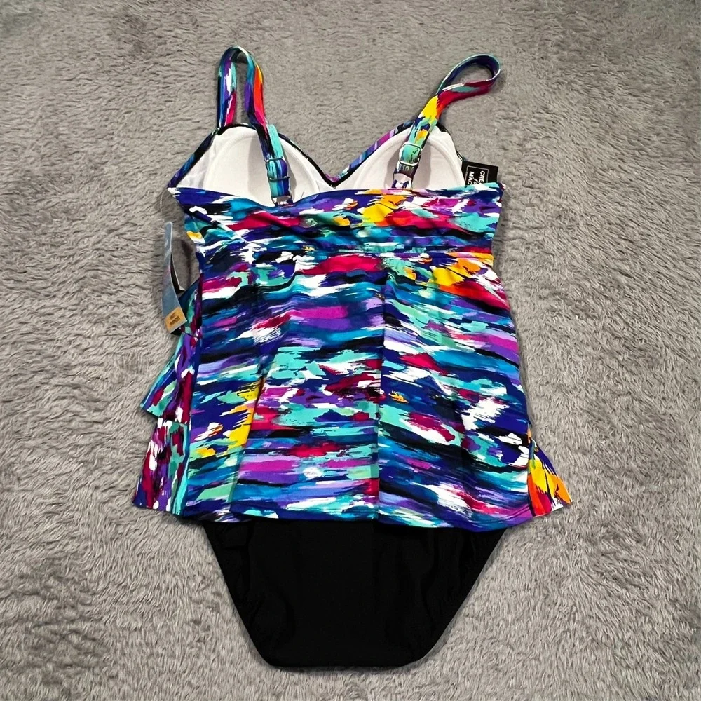 Swim Solutions One‎ Piece Swimsuit Geometric Abstract Adjustable Women's 12 NWT - Picture 8 of 9